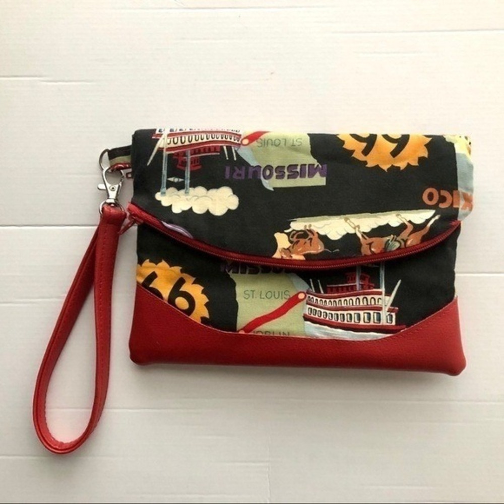 Homemade Route 66 Wristlet Retro Colorful Travel Faux Leather Pinup Cosplay